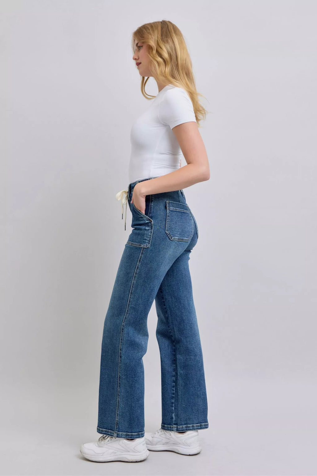 Judy Blue Drawstring Straight Jeans With Pockets For Women Comfort Fit Everyday Denim