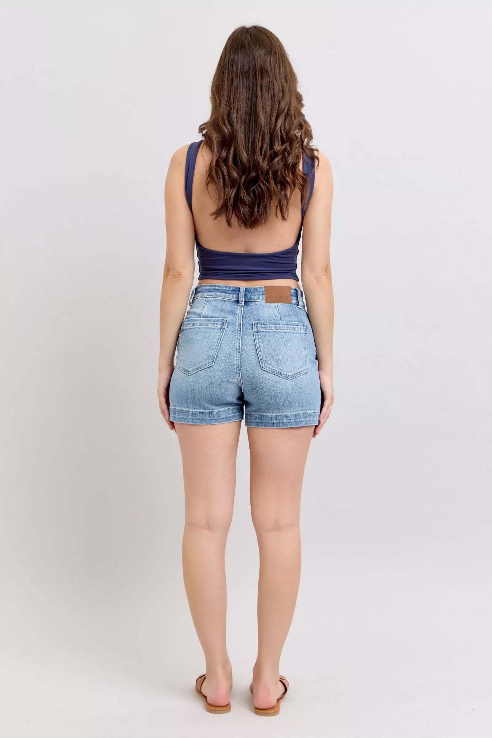 Judy Blue Mid Rise Denim Shorts For Women With Versatile Tailored Trouser Fit And All Day Comfort