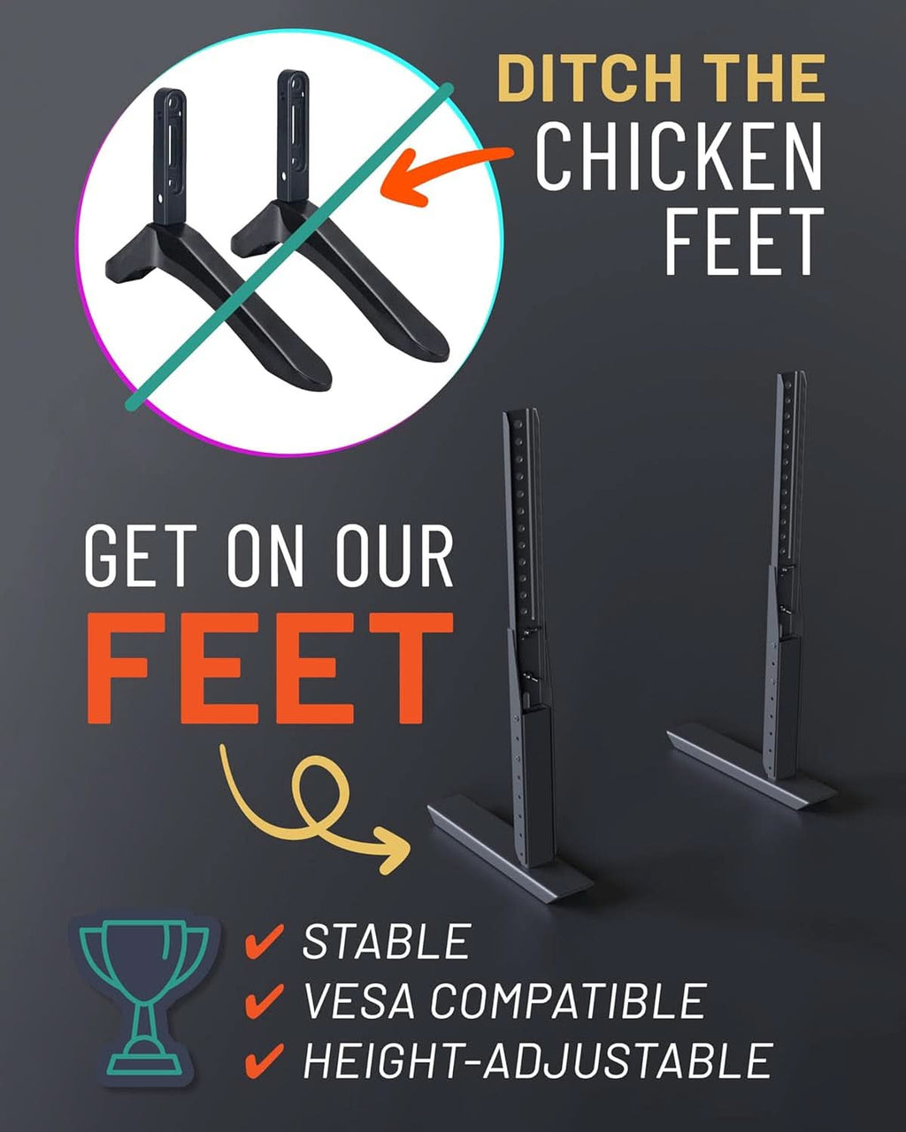 Universal Height Adjustable TV Stand For 49 To 77 Inch TVs