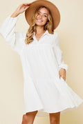 Effortlessly Chic Johnny Collar Balloon Sleeve Mini Dress