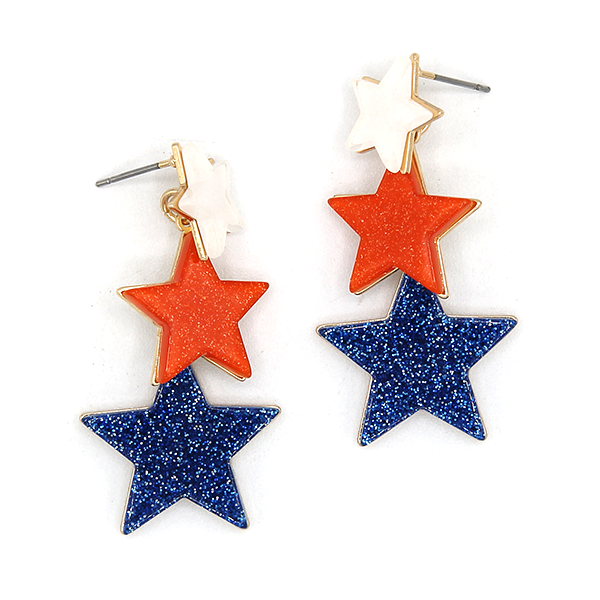 Game Day Glittery Resin 3 Star Drop Multi Earrings