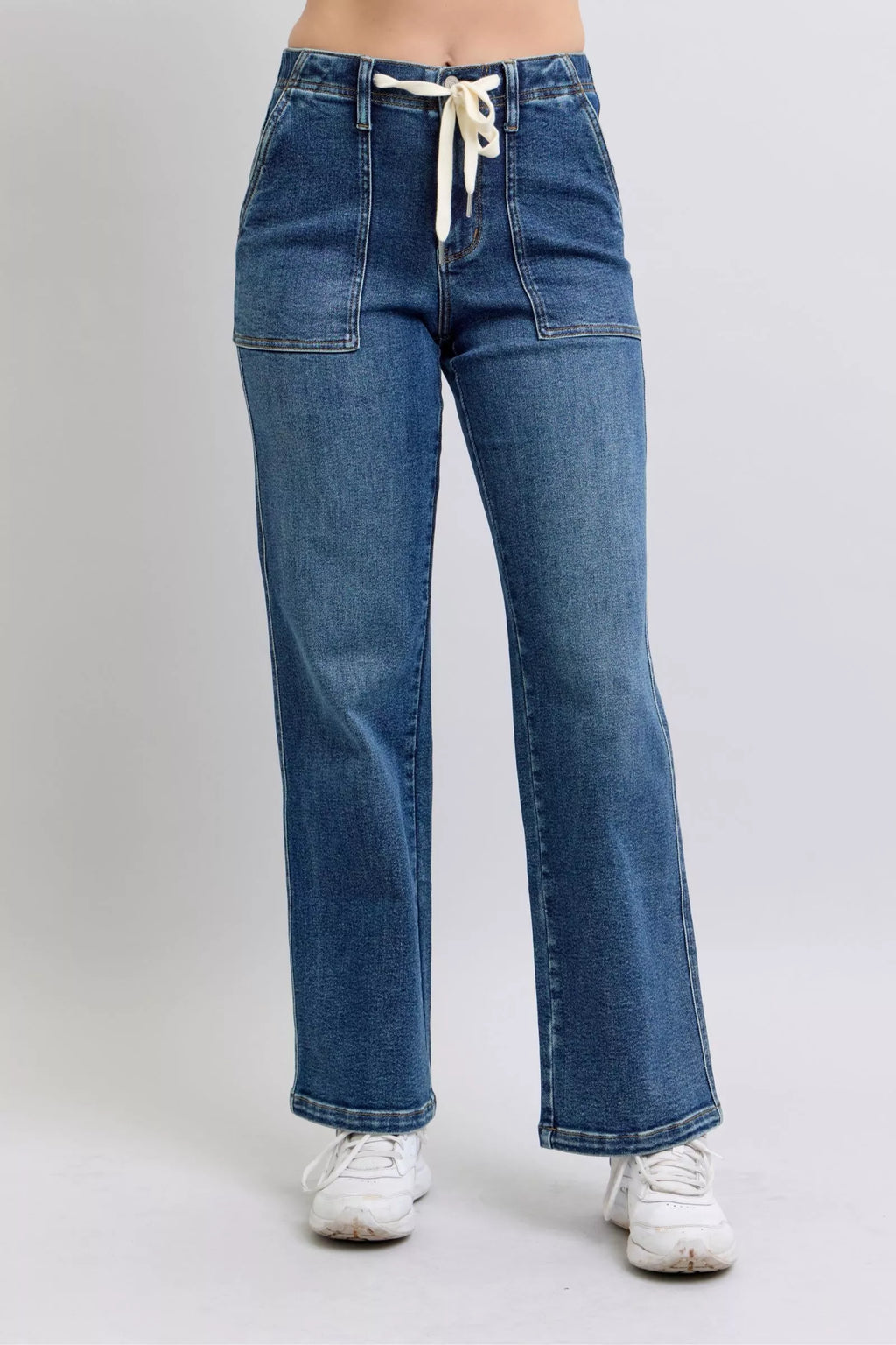 Judy Blue Drawstring Straight Jeans With Pockets For Women Comfort Fit Everyday Denim