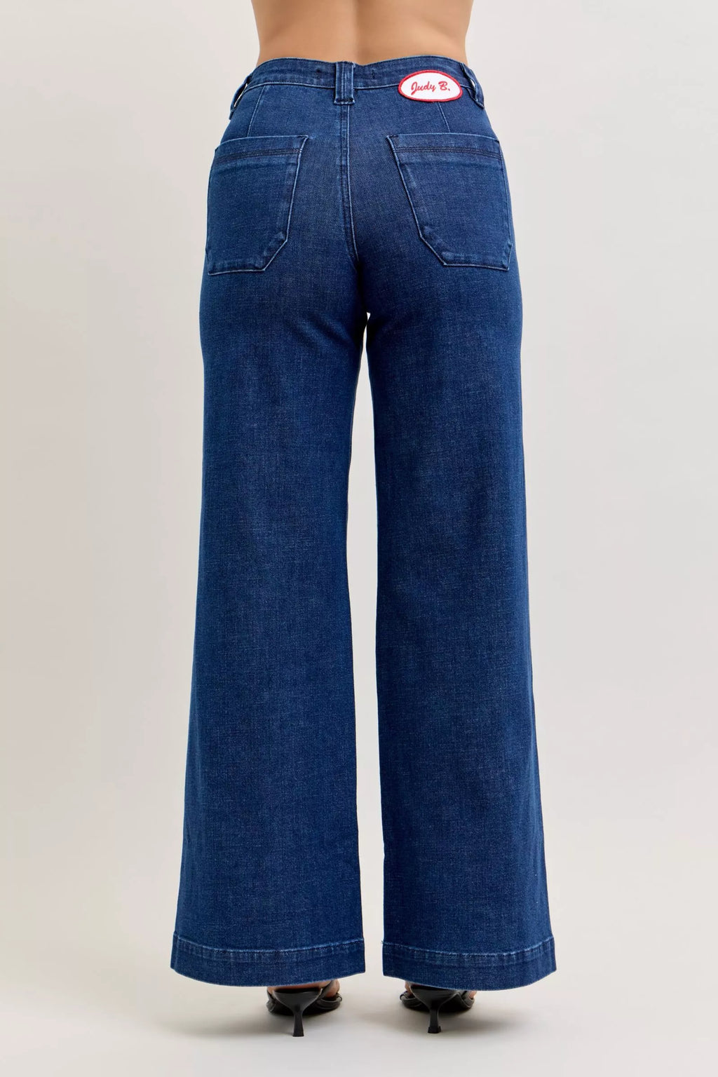 Judy Blue High Waisted Retro Wide Jeans For Women With Patch Pockets And Twisted Seams
