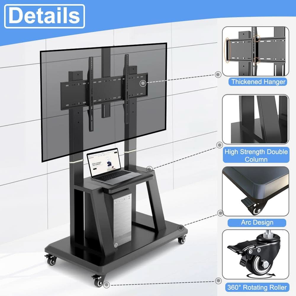 Mobile Tv Cart On Wheels For 42 To 100 Inch Screens