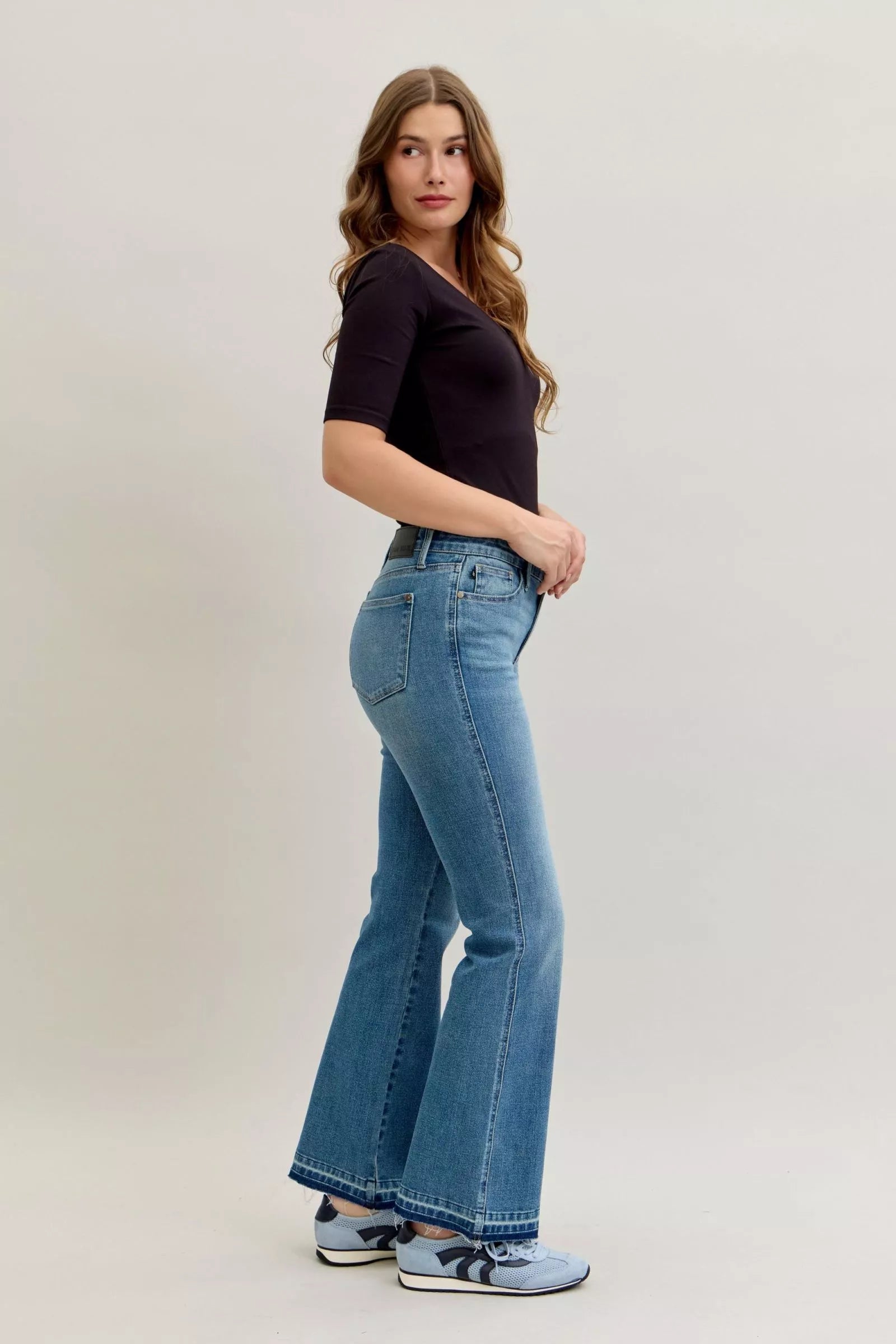 Judy Blue Plus Size Jeans Mid Rise Slim Bootcut Tummy Control Release Hem For Curvy Women