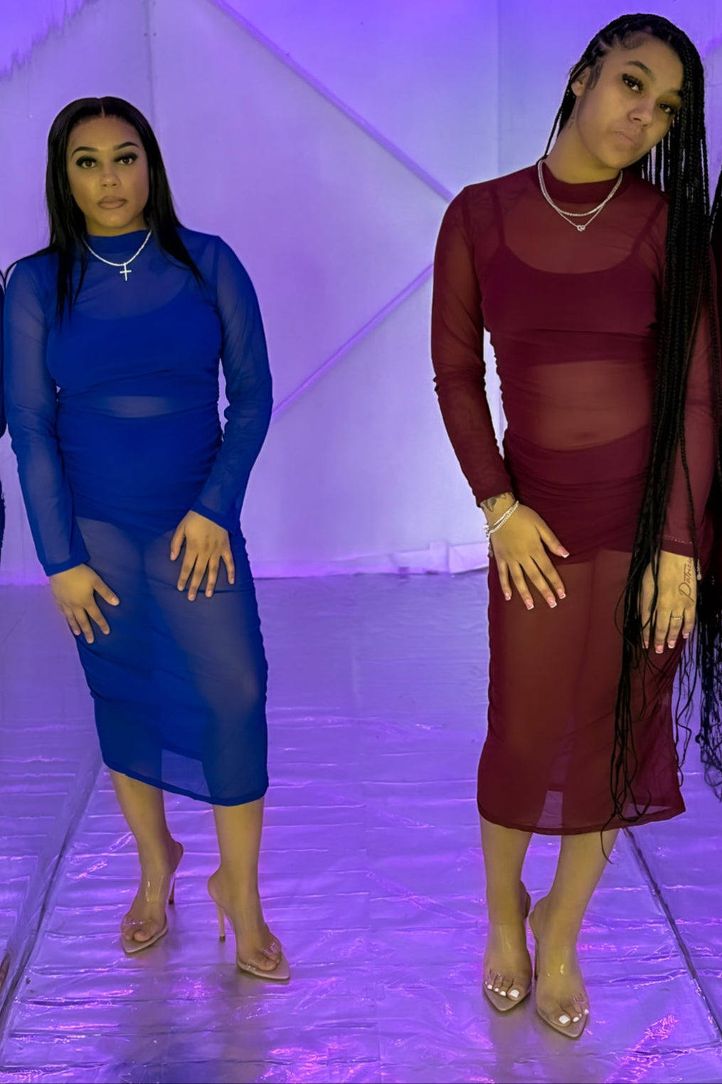 Triple Threat Mesh Magic: 3-Piece Crop Top, High Waist Shorts & Sheer Dress Set