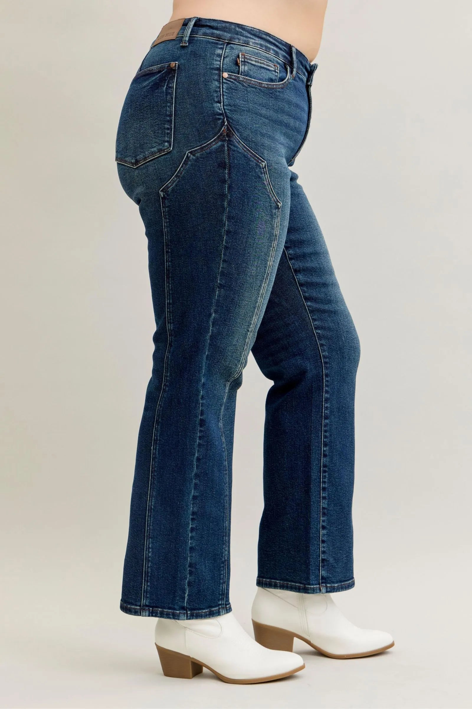 Judy Blue Plus Size Seam Detail Straight Leg Jeans With High Rise Stretch Comfort For Curvy Women