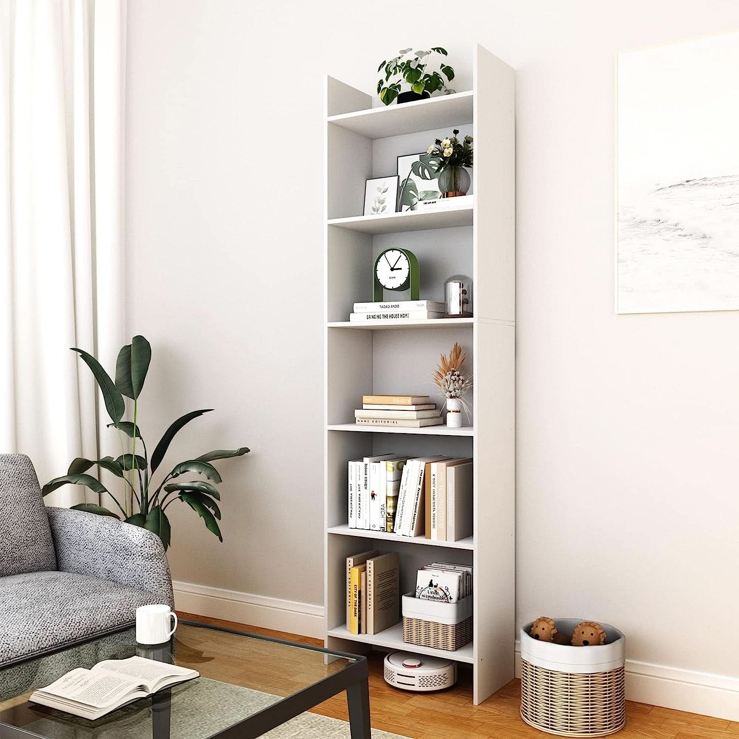 White 6-Tier Bookshelf Anti Tip Design For Home Office