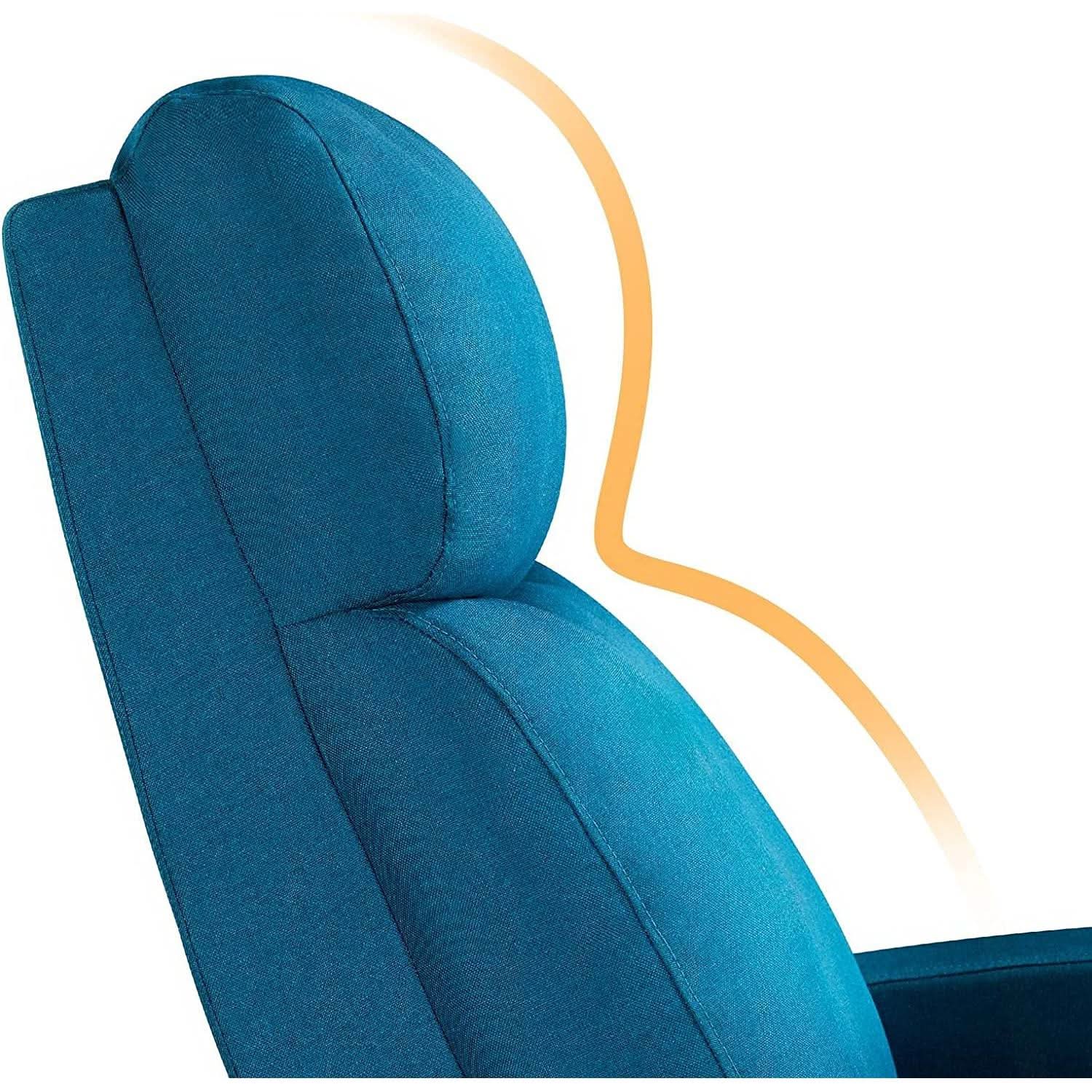 Blue Fabric Pushback Recliner Chair With Soft Armrests