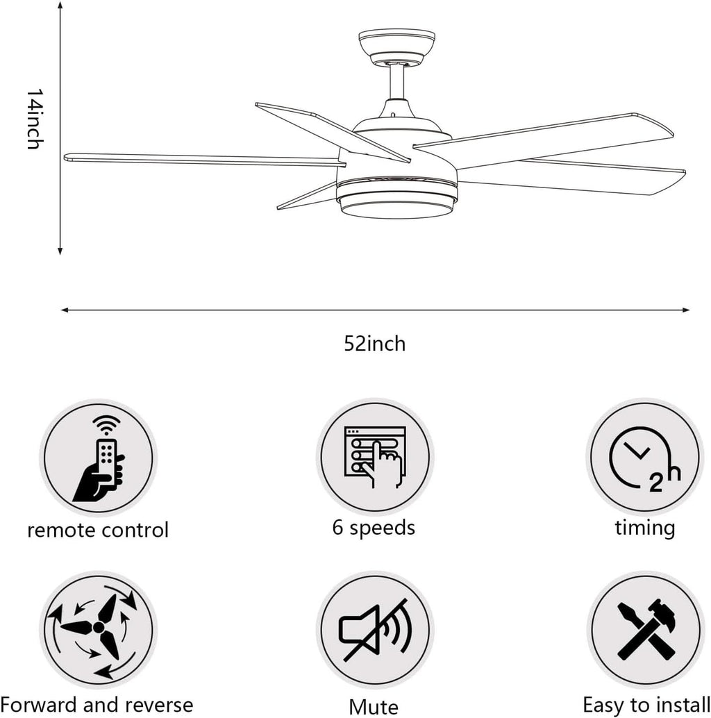 52 Inch Brushed Nickel Ceiling Fan With Remote Control