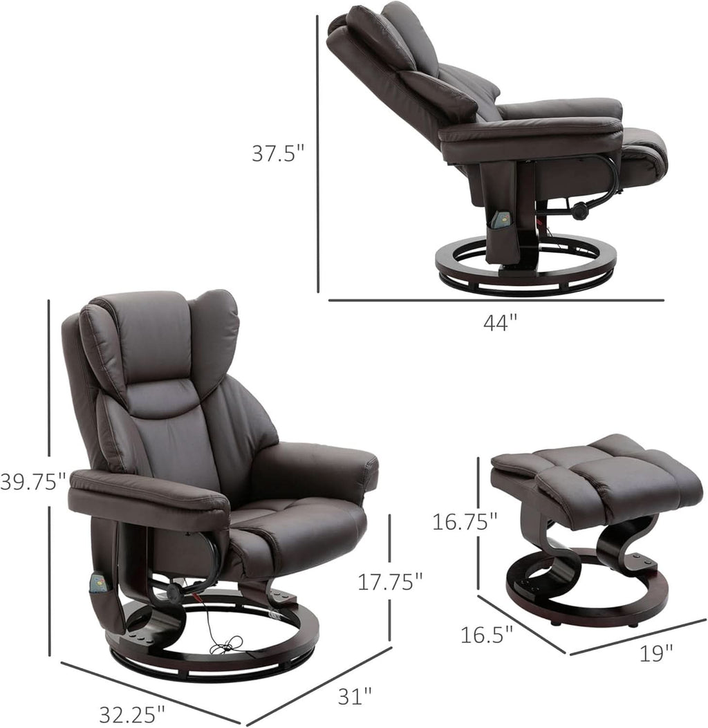 Brown Faux Leather Massage Recliner Chair With Ottoman
