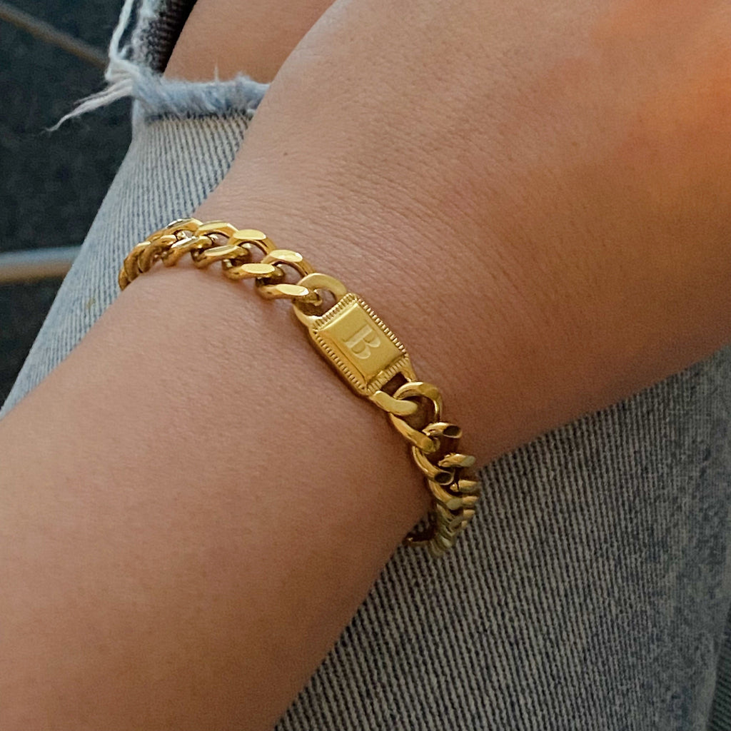 Uptown Cuban Chain Initial Bracelet