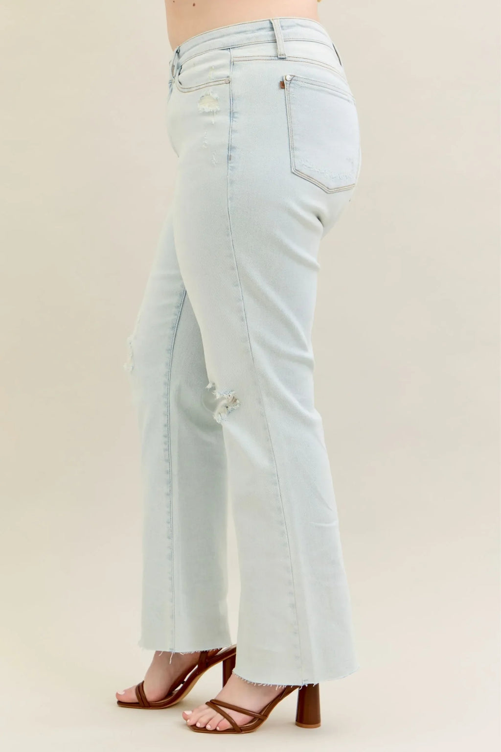 Judy Blue Plus Size Destroy And Fray Hem Bootcut Jeans High Rise Premium Stretch Denim