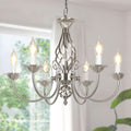 6-Light Rustic Farmhouse Candle Chandelier, Brushed Nickel