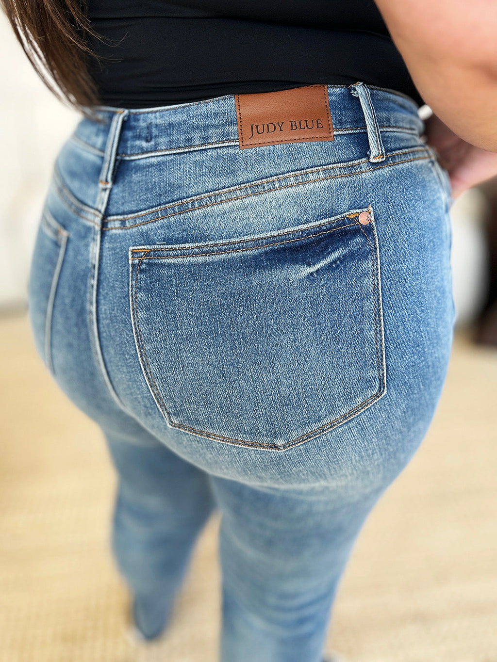Judy Blue Full Size Mid Rise Rigid Jeans With Magic Release Hem For Women Size Down Friendly