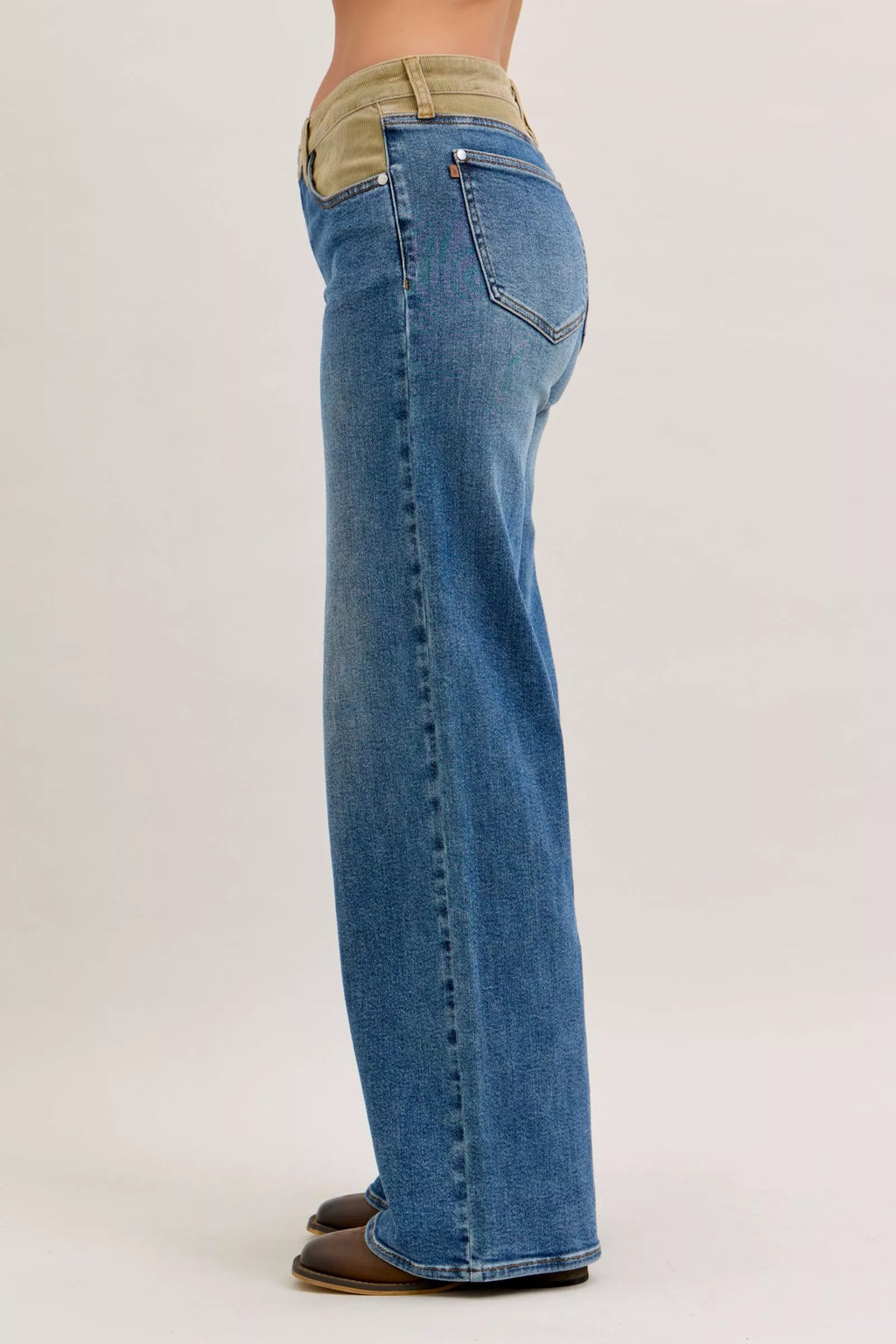 Judy Blue MR Column Straight Jeans With Corduroy Waist For Women Modern Comfortable Denim Chic