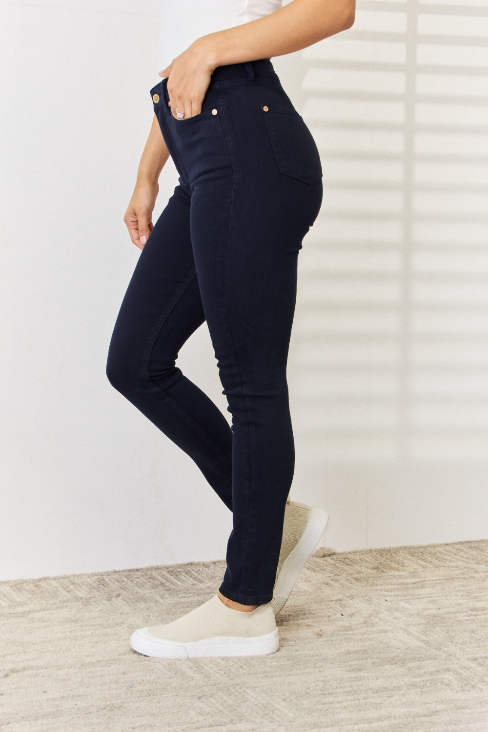 Judy Blue Full Size Garment Dyed Tummy Control Skinny Jeans For Curvy Figures Women