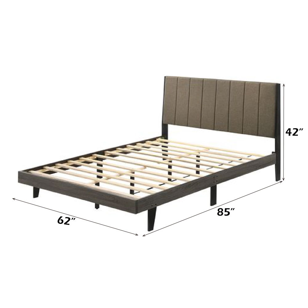 Valdemar - Queen Bed - Brown Fabric & Weathered Gray