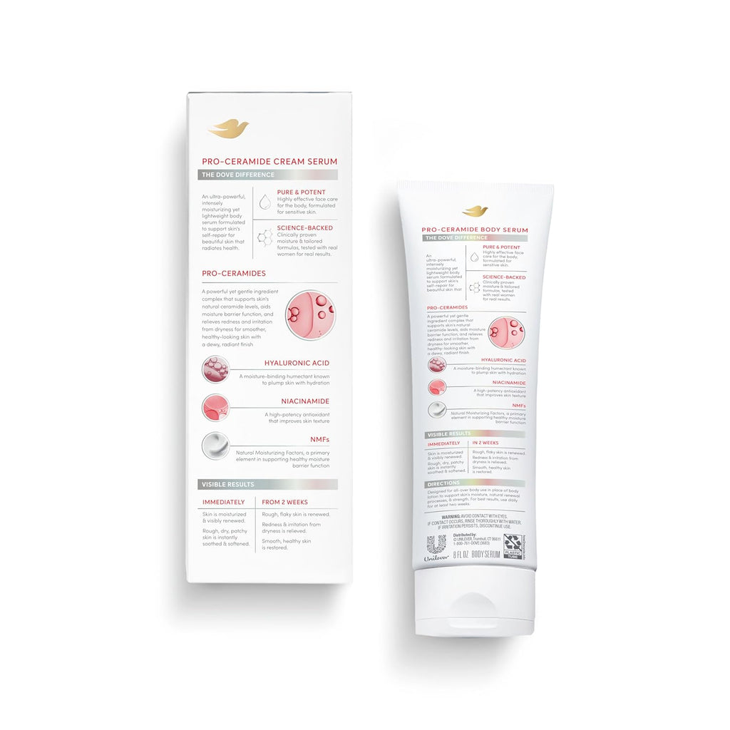 Dove Body Cream Serum Pro-Ceramide + Repair for Rough, Extremely Dry Skin, with Hyaluronic Acid, Niacinamide and Natural Moisturizing Factors Lotion, 8 oz
