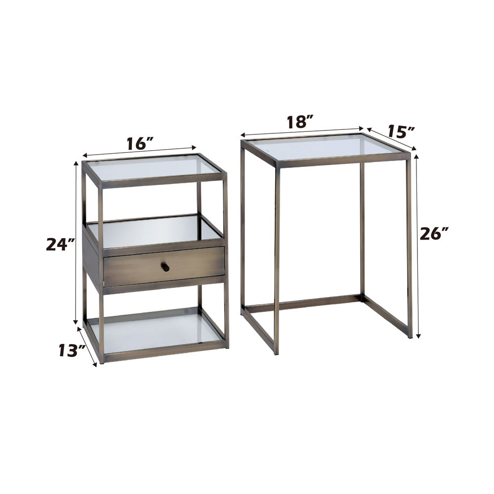 Enca - Nesting Table Set - Clear Glass & Antique Brass