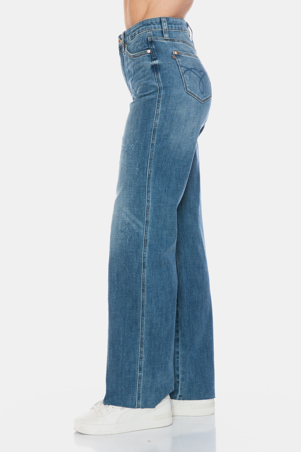 Judy Blue Full Size Tummy Control Jeans With Raw Hem For Flattering Straight Leg Fit Plus Size Women