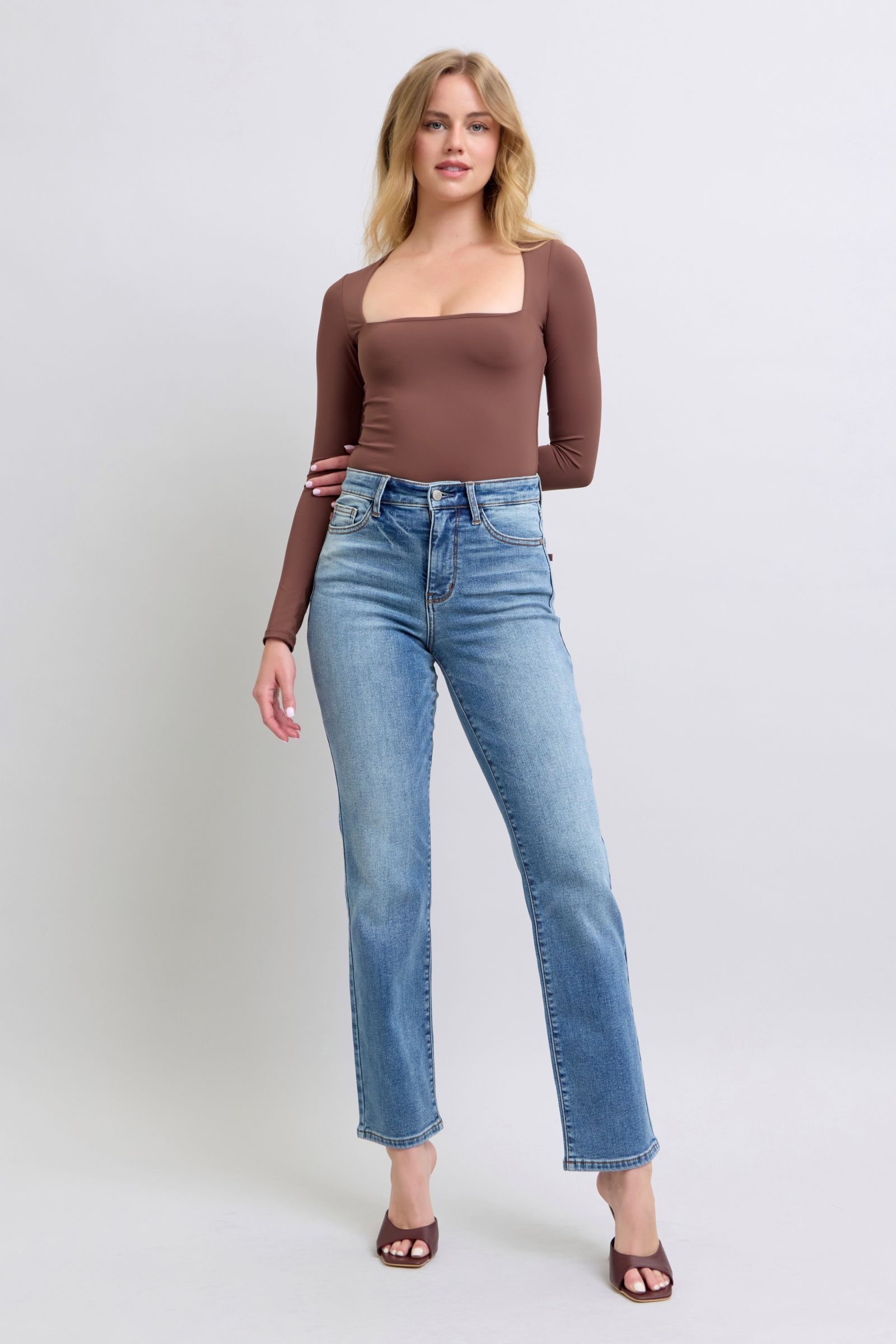 Judy Blue Thermal Straight Jeans With Pockets For Women Full Size Comfort And Warmth