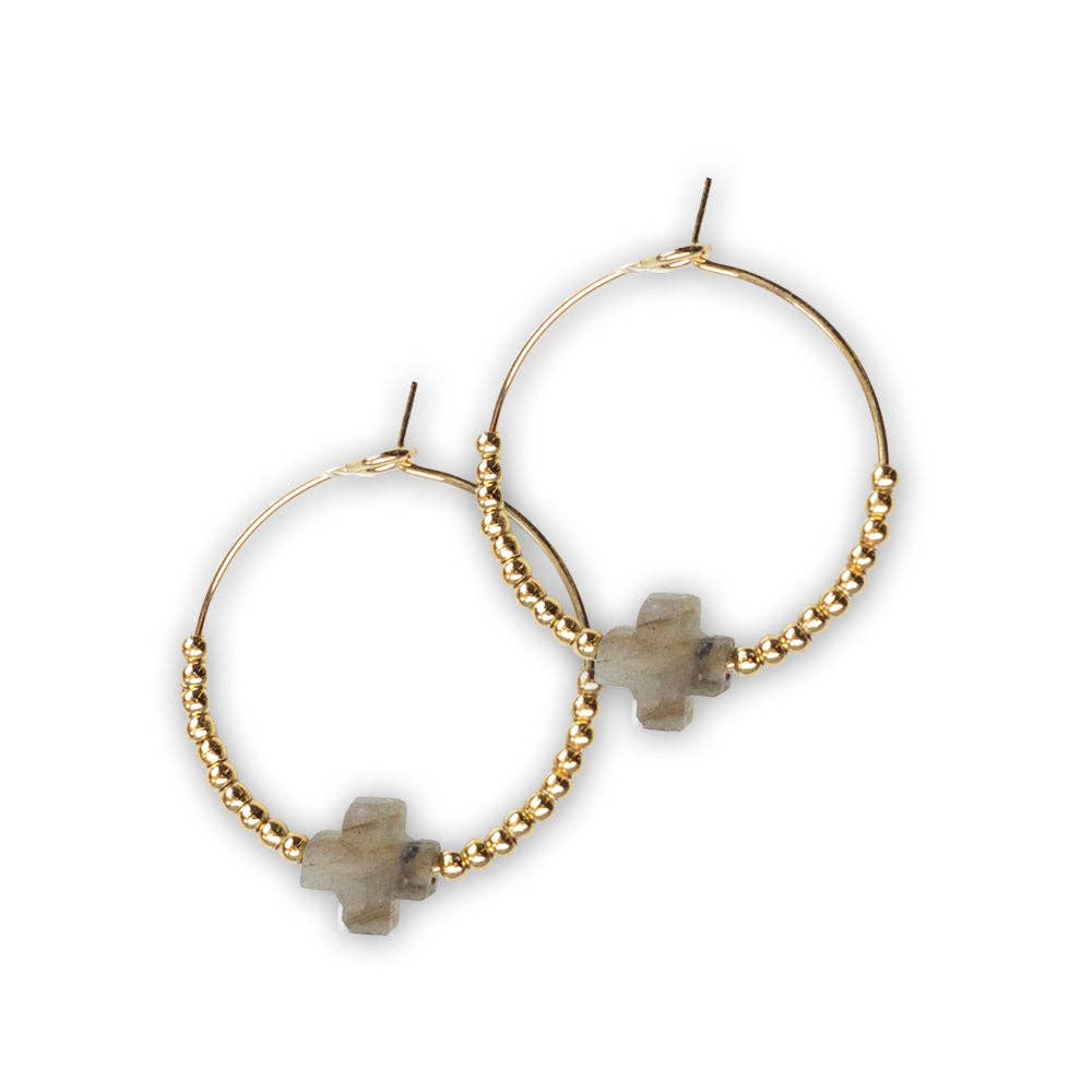 Faith Over Fear Cross  Earrings-Labradorite