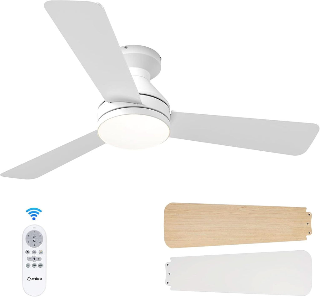 42 Inch White Ceiling Fan With Remote Control And Dimmable Lights