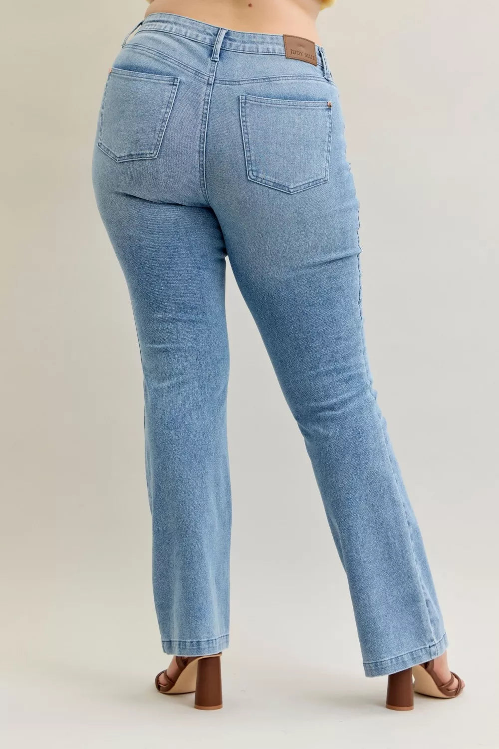 Judy Blue Bootcut Jeans Plus Size Mid Rise With Contrast Wash And Front Patch Pockets