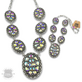 Silver and iridescent rhinestone concho statement necklace jewelry set