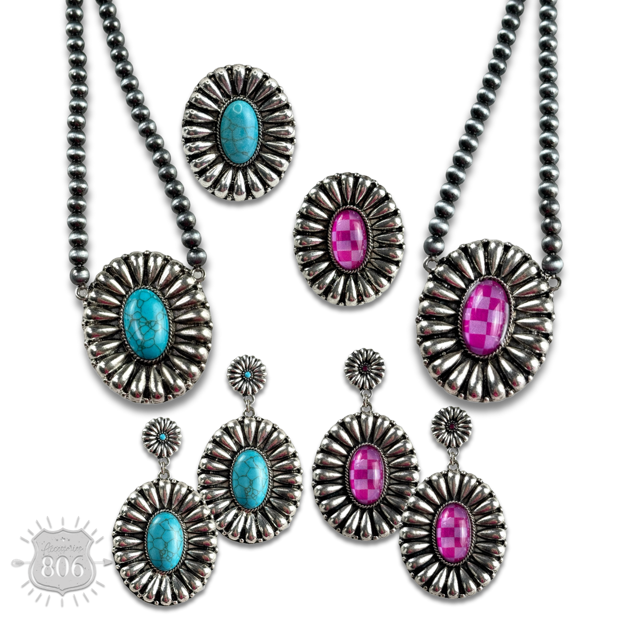Western sunburst oval earring with inlay
