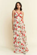 Contrast Ring Lace Layered Ruffle Maxi Cami Dress