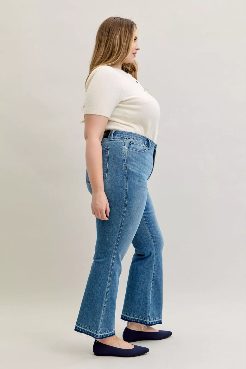 Judy Blue Plus Size Jeans Mid Rise Slim Bootcut Tummy Control Release Hem For Curvy Women