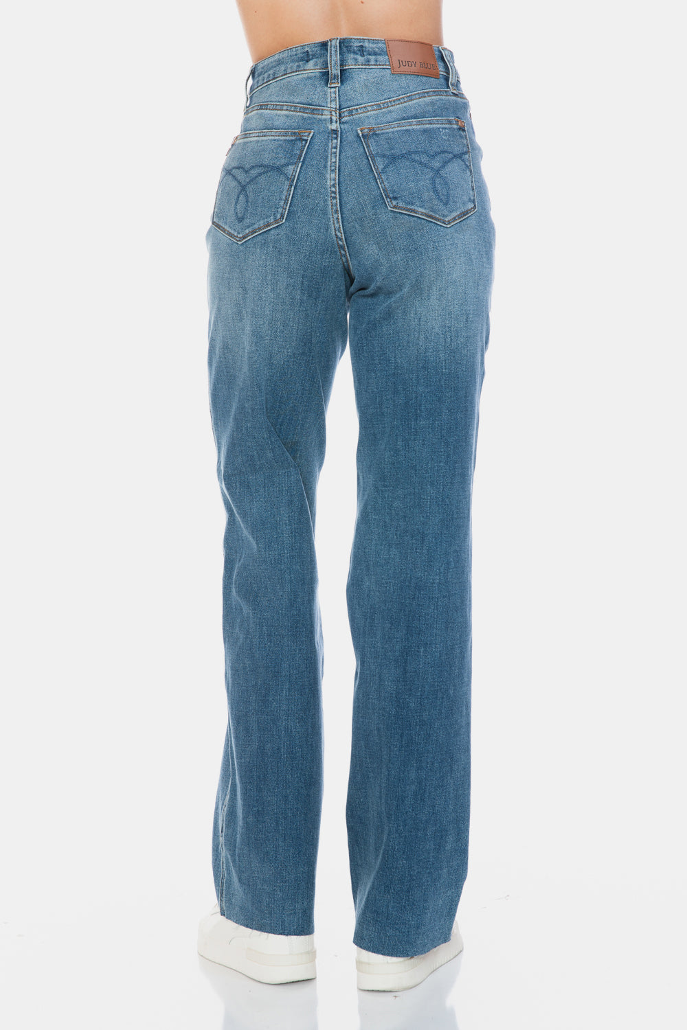 Judy Blue Full Size Tummy Control Jeans With Raw Hem For Flattering Straight Leg Fit Plus Size Women