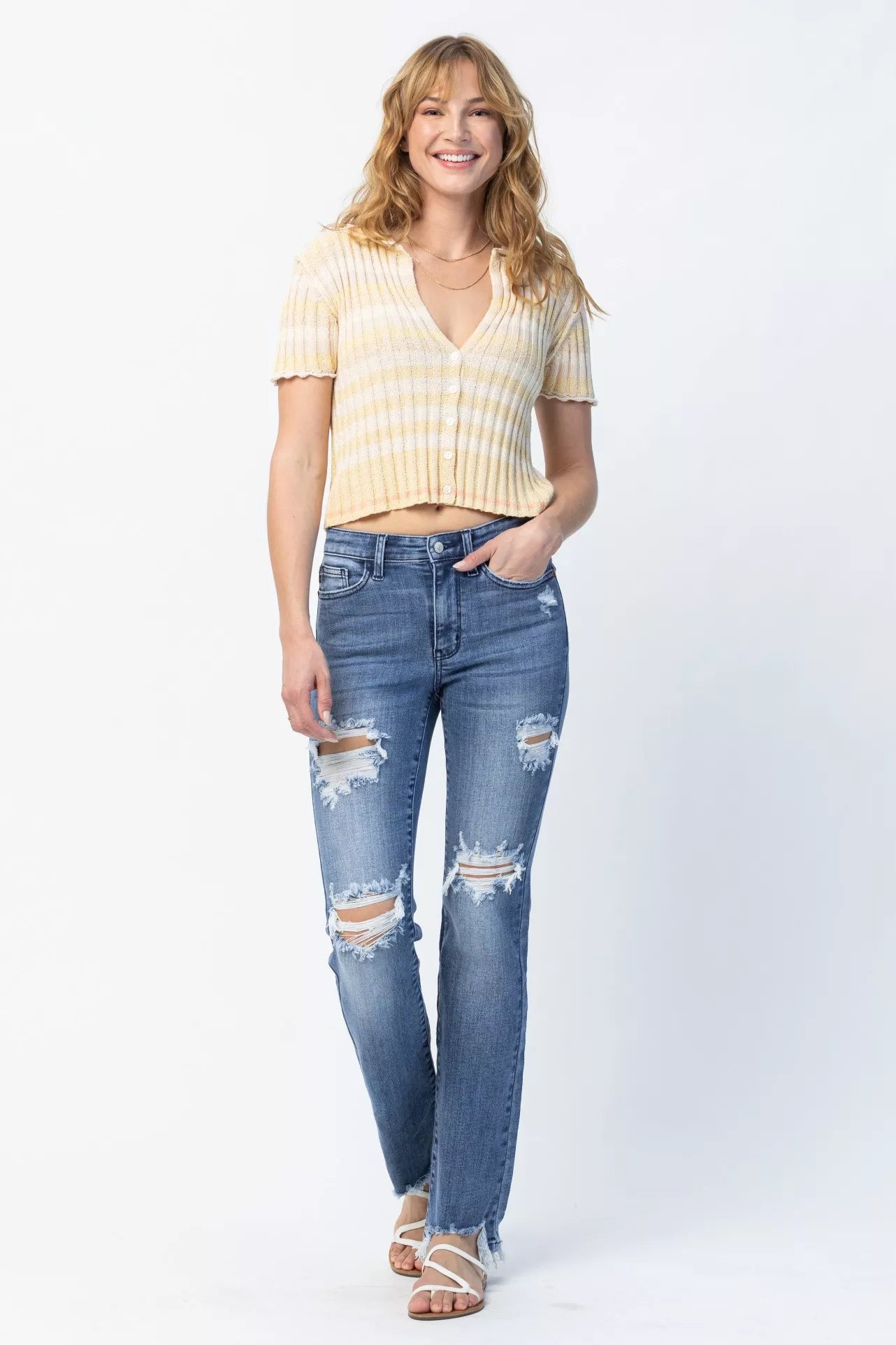 Judy Blue Plus Size Mid Rise Destroyed Straight Jeans Distressed Everyday Look For Women