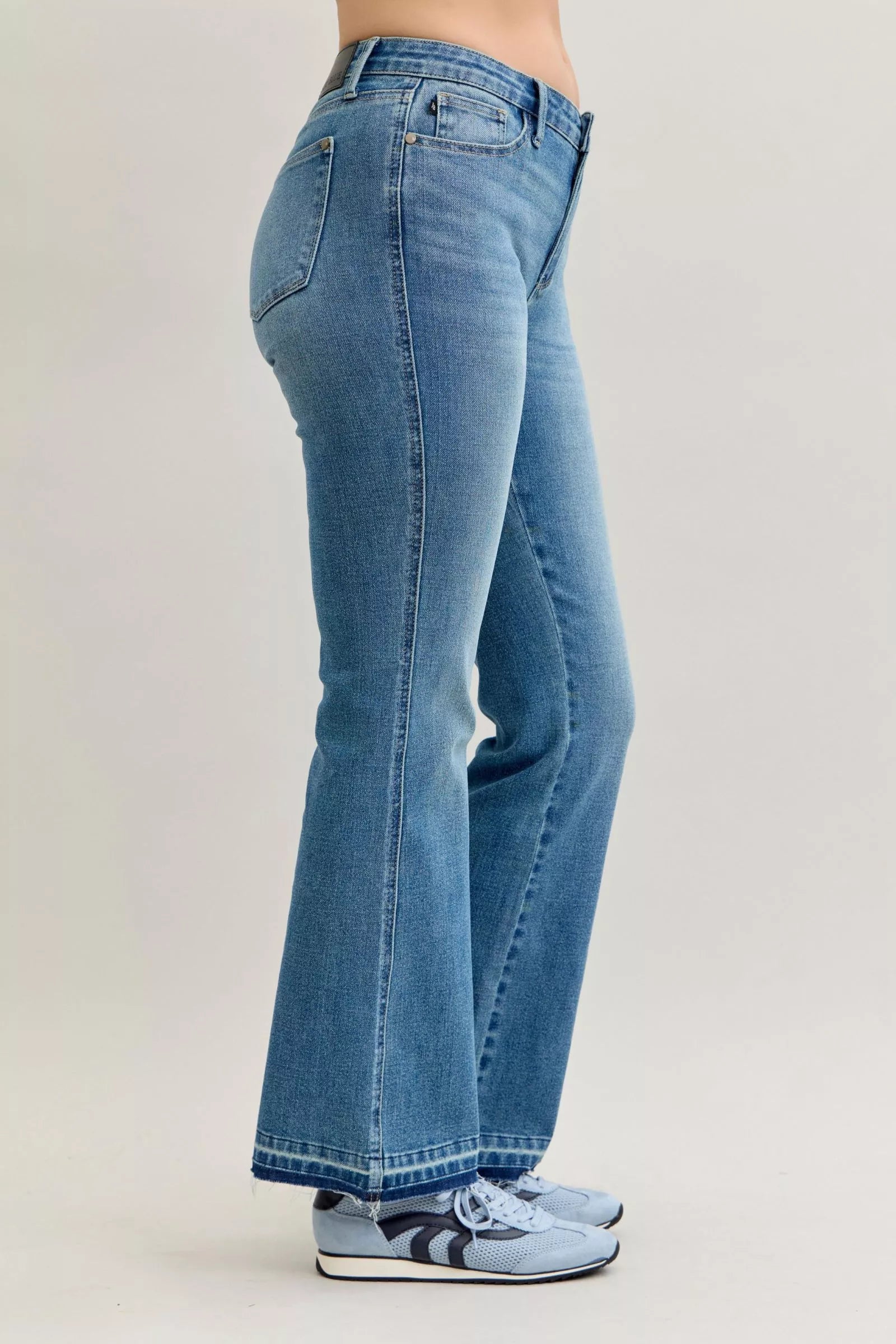 Judy Blue Plus Size Jeans Mid Rise Slim Bootcut Tummy Control Release Hem For Curvy Women