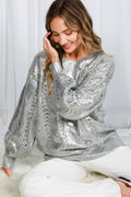 Jess - Crew Neck Cable Metallic Foil Knitted Sweater