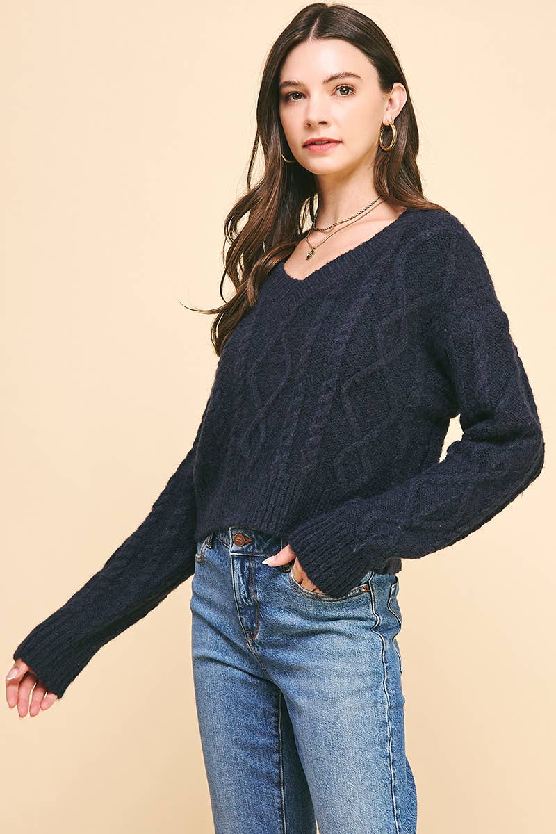 Elizabeth-Textured Cable Knit Sweater