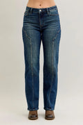 Judy Blue Plus Size Seam Detail Straight Leg Jeans With High Rise Stretch Comfort For Curvy Women
