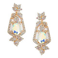 Oval Crystal Rhinestone Leaf Evening Earrings