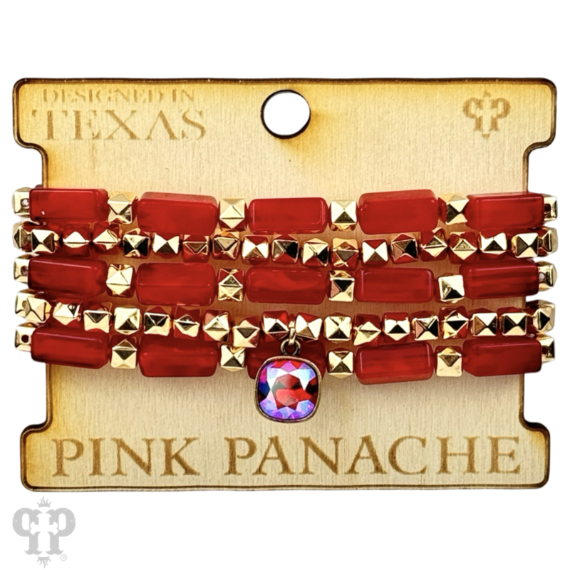 Square tube acrylic bead stacked bracelet, Austrian crystal