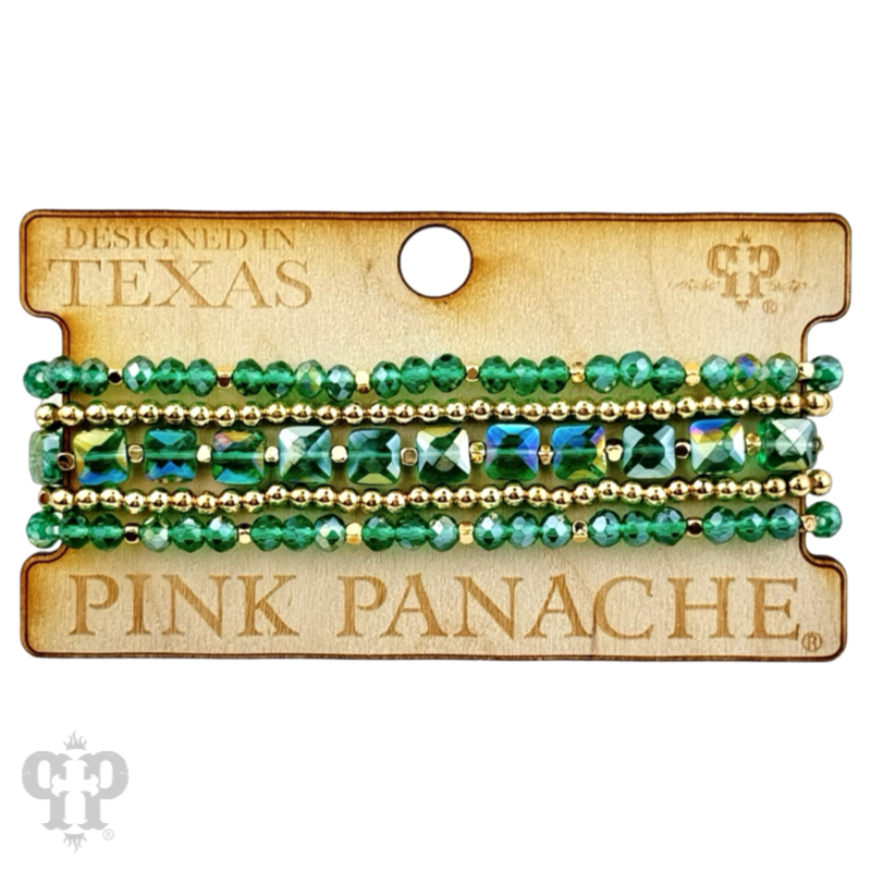 Square and round faceted bead bracelet stack