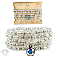 Cream pearl bead bracelet stack, Austrian crystal