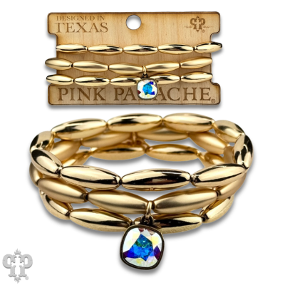 Matte and shiny tube bead bracelet stack with Austrian crystal