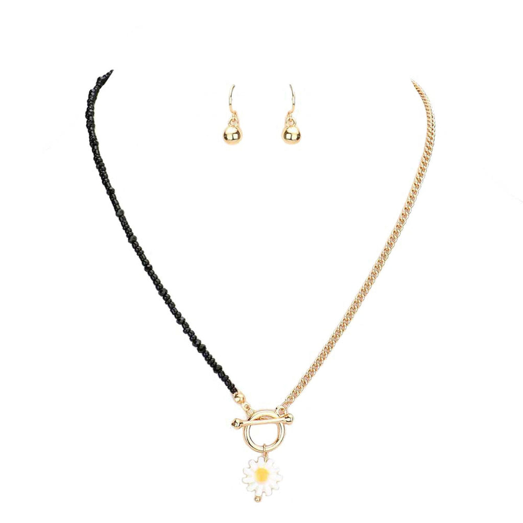 Flower Pendant Seed Beaded Necklace