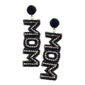 MOM Felt Back Rhinestone Beaded Message Dangle Earrings