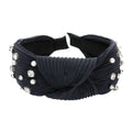 Pearl Metal Ball Round Stone Knot Burnout Pleated Headband