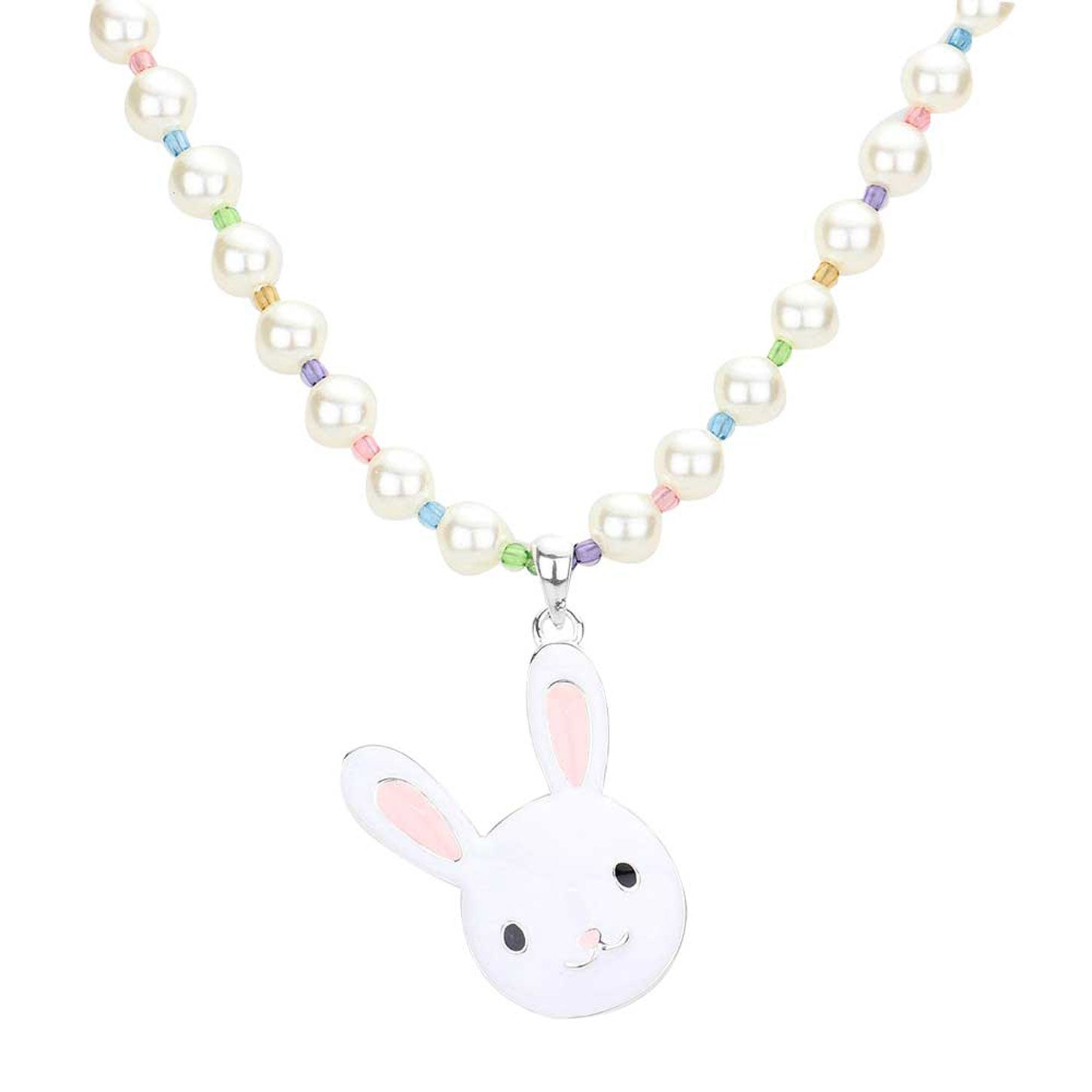Enamel Easter Bunny Pendant Pearl Necklace