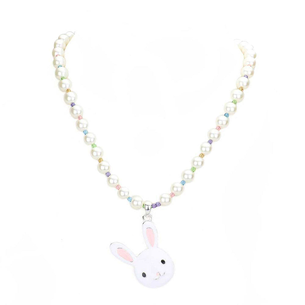 Enamel Easter Bunny Pendant Pearl Necklace