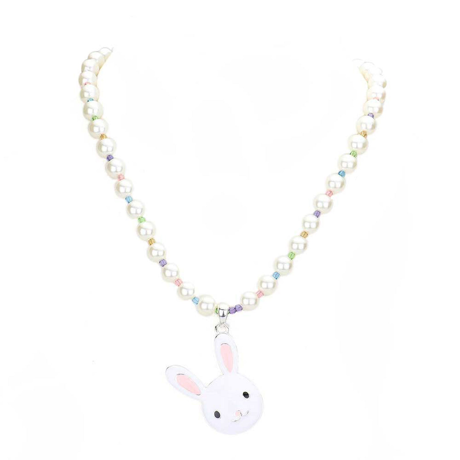 Enamel Easter Bunny Pendant Pearl Necklace